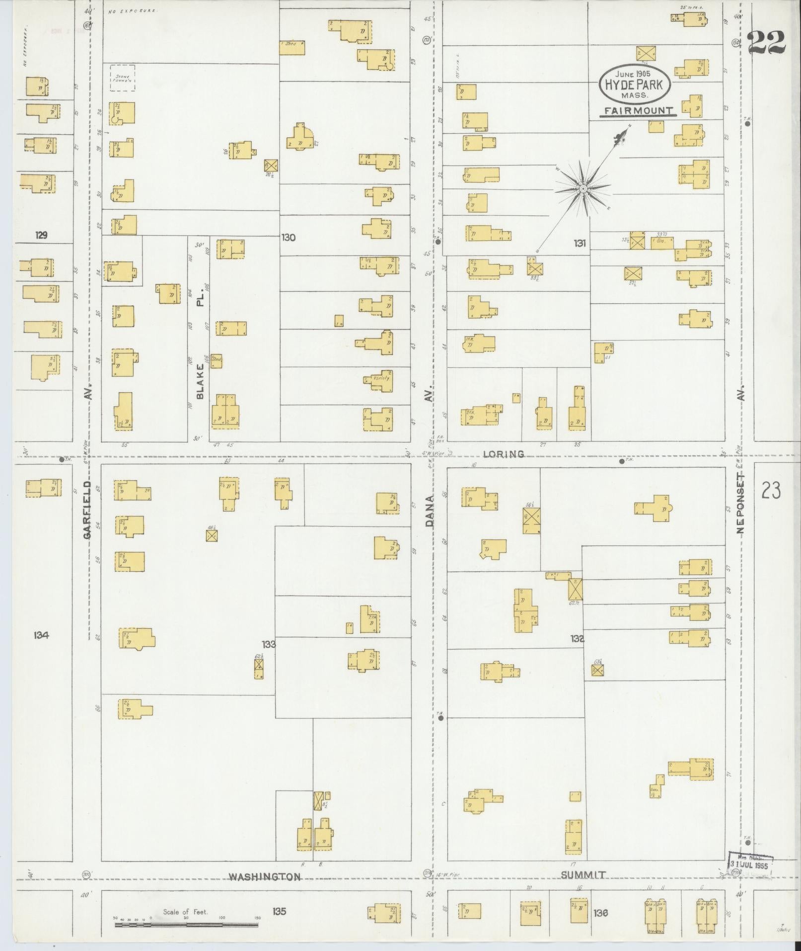 Sanborn Fire Insurance Map from Hyde Park, Norfolk County, Massachusetts (1905), Sheet #0022 - Complete Map Set gallery image, historic Sanborn map, vintage wall art, Massachusetts Massachusetts