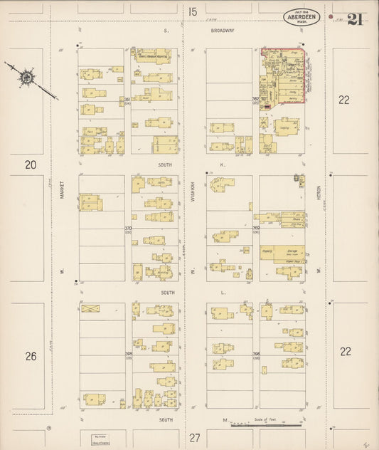 Sanborn Fire Insurance Map from Aberdeen, Grays Harbor County, Washington (1914), Sheet #0021 - Historic Sanborn Fire Insurance Map Print, vintage old map wall art, antique decor, genealogy gift, Washington Washington map