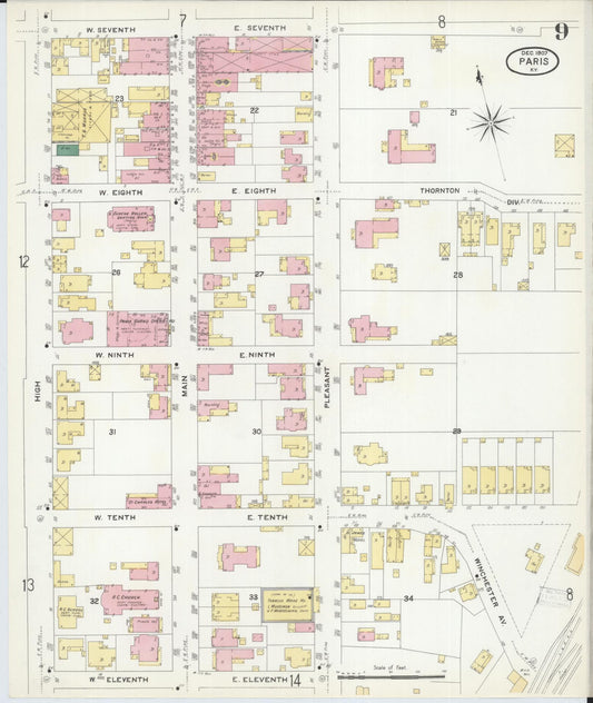 Sanborn Fire Insurance Map from Paris, Bourbon County, Kentucky (1907), Sheet #0009 - Historic Sanborn Fire Insurance Map Print, vintage old map wall art, antique decor, genealogy gift, Kentucky Kentucky map