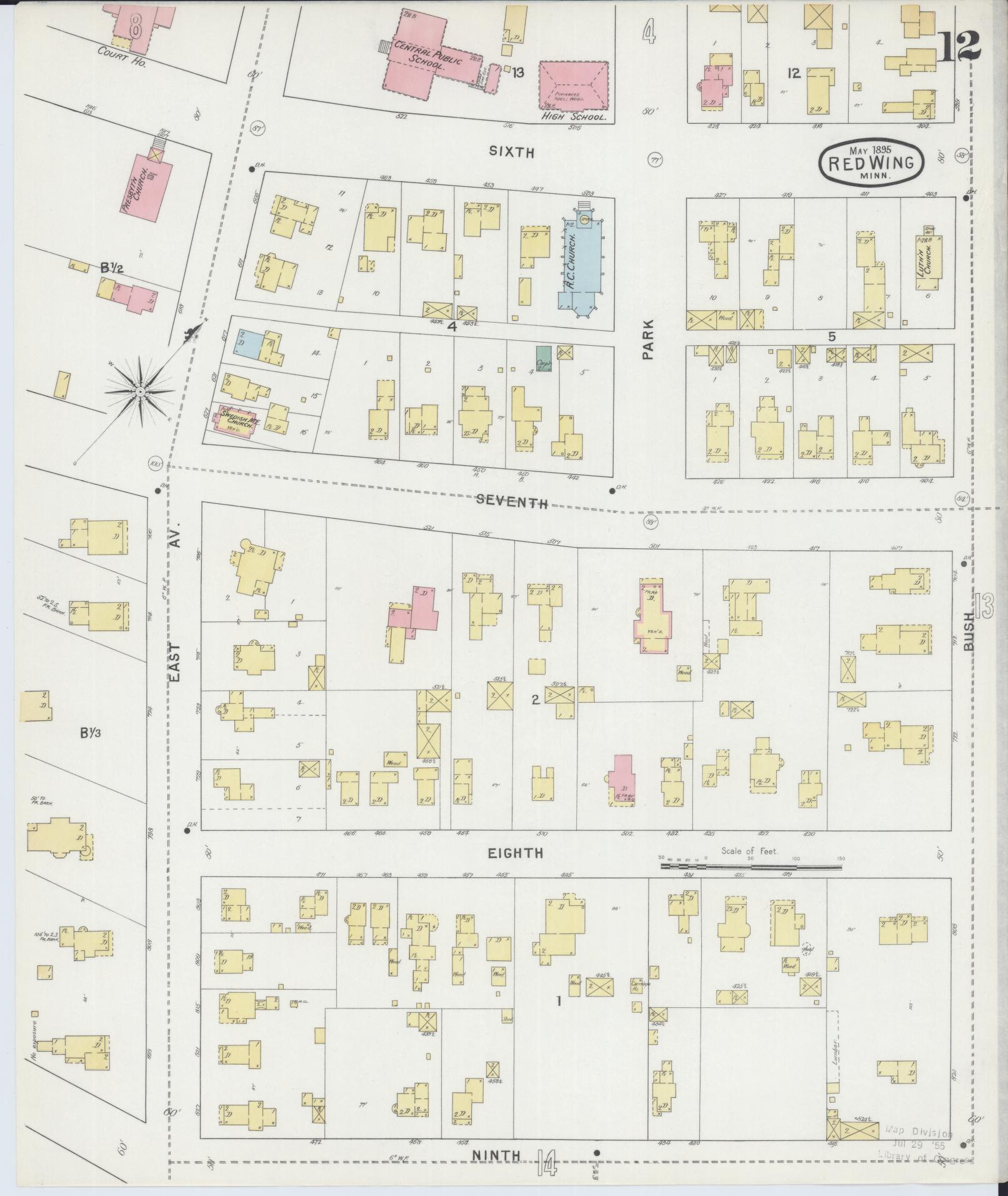 Sanborn Fire Insurance Map from Red Wing, Goodhue County, Minnesota (1895), Sheet #0012 - Complete Map Set gallery image, historic Sanborn map, vintage wall art, Minnesota Minnesota