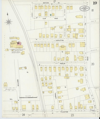 Sanborn Fire Insurance Map from Everett, Middlesex County, Massachusetts (1897), Sheet #0019 - Historic Sanborn Fire Insurance Map Print, vintage old map wall art, antique decor, genealogy gift, Massachusetts Massachusetts map