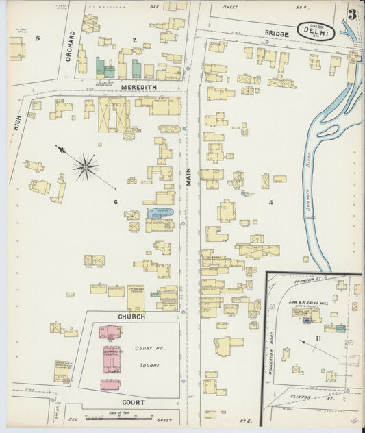 Sanborn Fire Insurance Map from Delhi, Delaware County, New York (1891), Sheet #0003 - Historic Sanborn Fire Insurance Map Print, vintage old map wall art, antique decor, genealogy gift, New York New York map