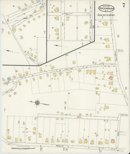 Sanborn Fire Insurance Map from Rockingham, Richmond County, North Carolina (1918), Sheet #0007 - Historic Sanborn Fire Insurance Map Print, vintage old map wall art, antique decor, genealogy gift, North Carolina North Carolina map