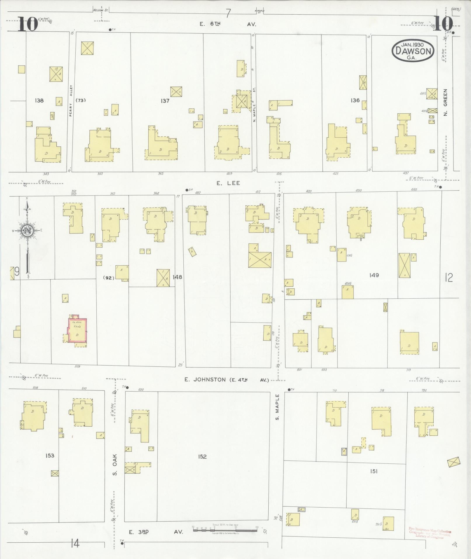 Sanborn Fire Insurance Map from Dawson, Terrell County, Georgia (1930), Sheet #0010 - Historic Sanborn Fire Insurance Map Print, vintage old map wall art, antique decor, genealogy gift, Georgia Georgia map
