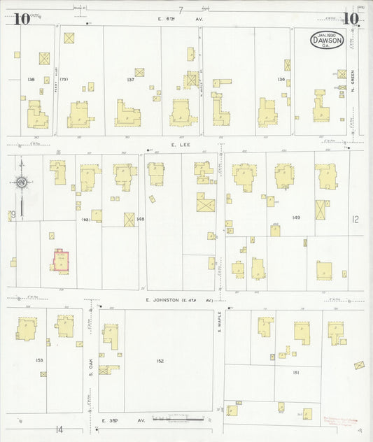 Sanborn Fire Insurance Map from Dawson, Terrell County, Georgia (1930), Sheet #0010 - Historic Sanborn Fire Insurance Map Print, vintage old map wall art, antique decor, genealogy gift, Georgia Georgia map