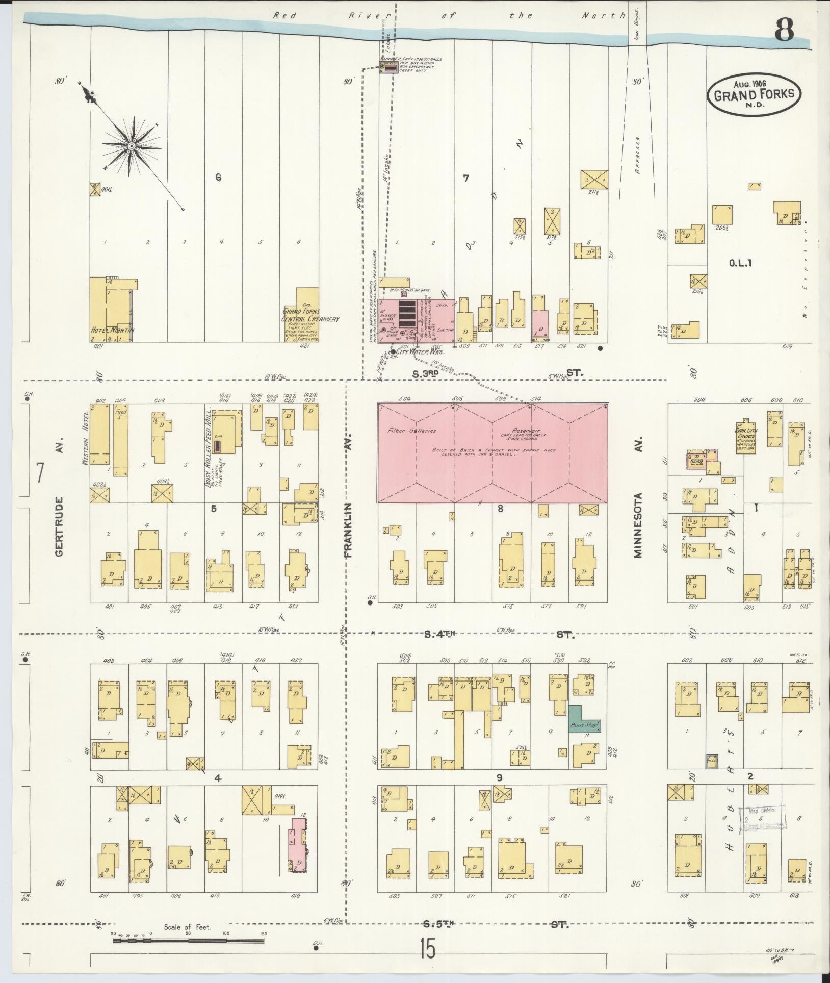 Sanborn Fire Insurance Map from Grand Forks, Grand Forks County, North Dakota (1906), Sheet #0008 - Complete Map Set gallery image, historic Sanborn map, vintage wall art, North Dakota North Dakota