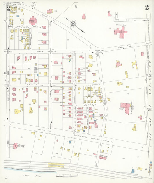 Sanborn Fire Insurance Map from Edgeworth, Allegheny County, Pennsylvania (1938), Sheet #0002 - Historic Sanborn Fire Insurance Map Print, vintage old map wall art, antique decor, genealogy gift, Pennsylvania Pennsylvania map