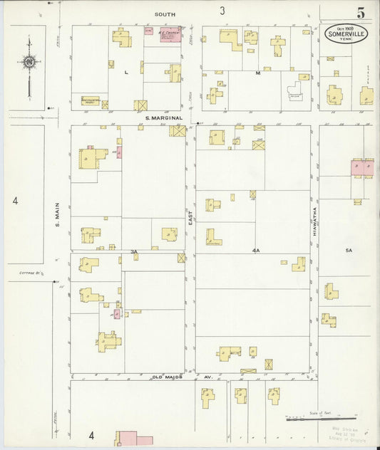 Sanborn Fire Insurance Map from Somerville, Fayette County, Tennessee (1909), Sheet #0005 - Historic Sanborn Fire Insurance Map Print, vintage old map wall art, antique decor, genealogy gift, Tennessee Tennessee map