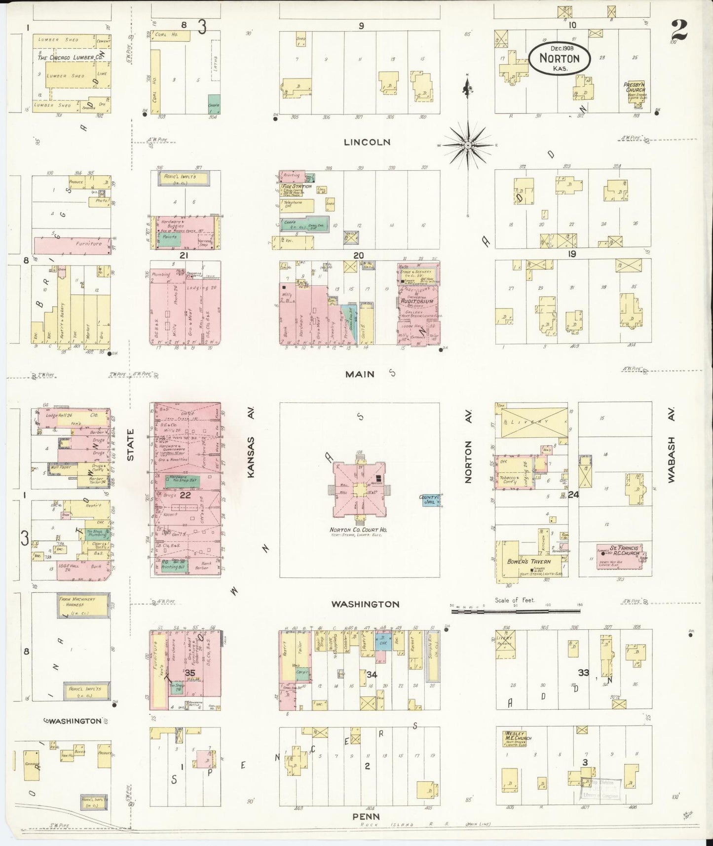 Sanborn Fire Insurance Map from Norton, Norton County, Kansas (1908), Sheet #0002 - Complete Map Set gallery image, historic Sanborn map, vintage wall art, Kansas Kansas
