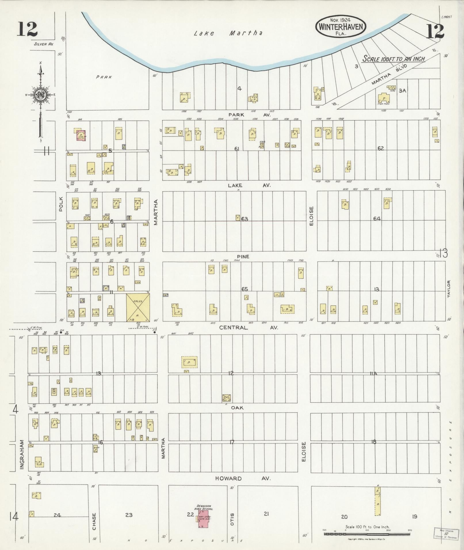 Sanborn Fire Insurance Map from Winter Haven, Polk County, Florida (1924), Sheet #0012 - Complete Map Set gallery image, historic Sanborn map, vintage wall art, Florida Florida