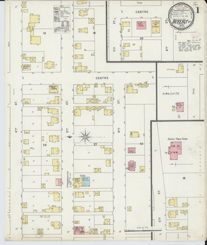 Sanborn Fire Insurance Map from Beverly, Washington County, Ohio (1895), Sheet #0001 - Historic Sanborn Fire Insurance Map Print, vintage old map wall art, antique decor, genealogy gift, Ohio Ohio map