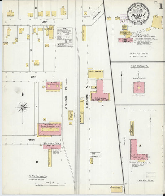 Sanborn Fire Insurance Map from Murray, Calloway County, Kentucky (1902), Sheet #0001 - Historic Sanborn Fire Insurance Map Print, vintage old map wall art, antique decor, genealogy gift, Kentucky Kentucky map