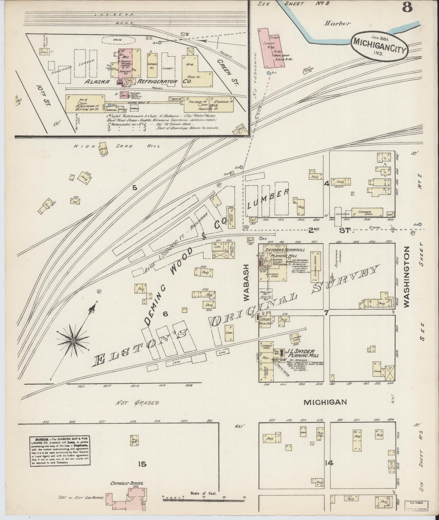 Sanborn Fire Insurance Map from Michigan City, La Porte  County, Indiana (1884), Sheet #0008 - Complete Map Set gallery image, historic Sanborn map, vintage wall art, Michigan Michigan