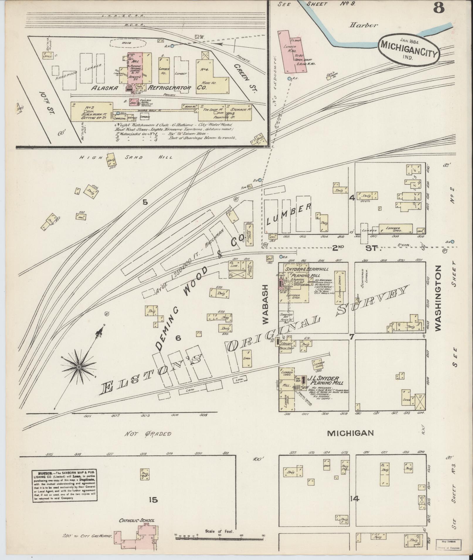 Sanborn Fire Insurance Map from Michigan City, La Porte  County, Indiana (1884), Sheet #0008 - Complete Map Set gallery image, historic Sanborn map, vintage wall art, Michigan Michigan