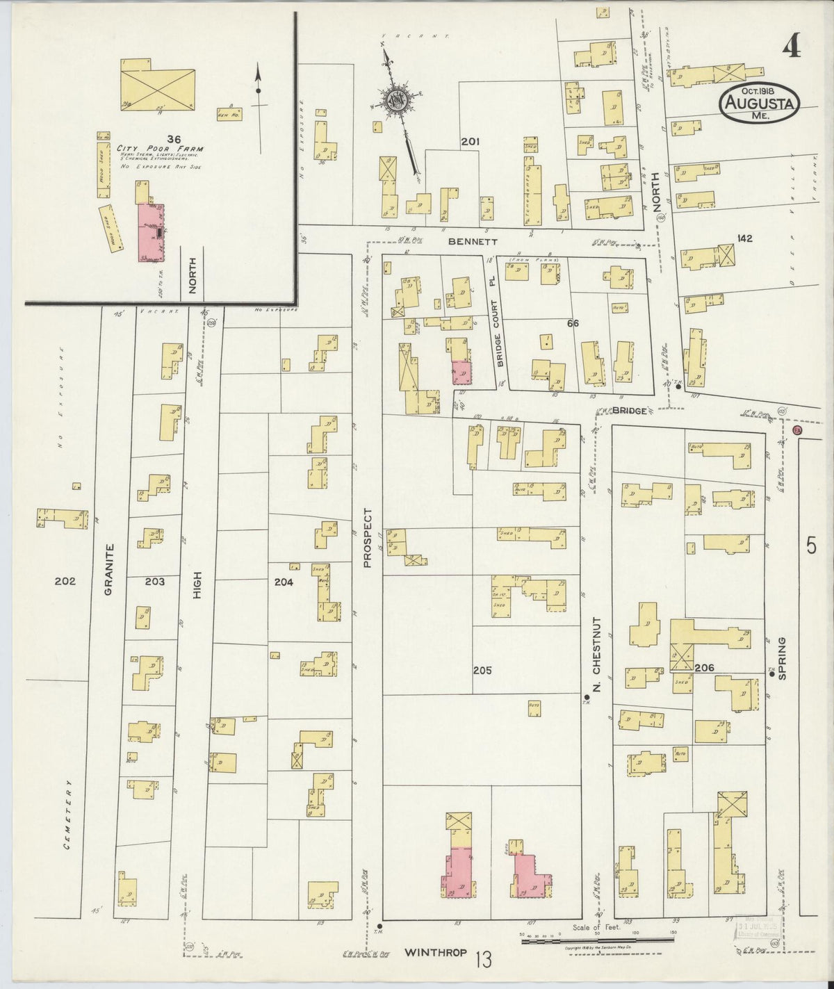 Sanborn Fire Insurance Map from Augusta, Kennebec County, Maine (1918), Sheet #0004 - Complete Map Set gallery image, historic Sanborn map, vintage wall art, Maine Maine