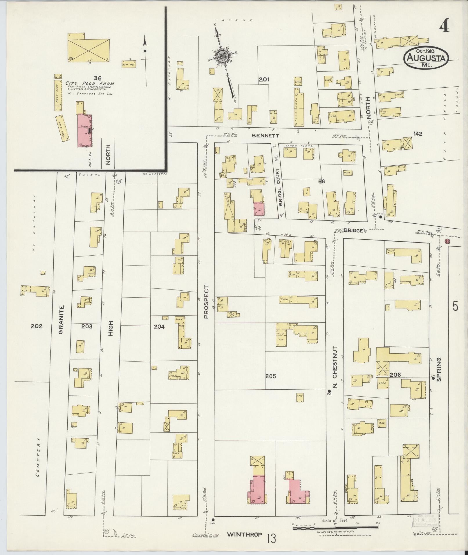 Sanborn Fire Insurance Map from Augusta, Kennebec County, Maine (1918), Sheet #0004 - Complete Map Set gallery image, historic Sanborn map, vintage wall art, Maine Maine