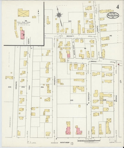 Sanborn Fire Insurance Map from Augusta, Kennebec County, Maine (1918), Sheet #0004 - Complete Map Set gallery image, historic Sanborn map, vintage wall art, Maine Maine