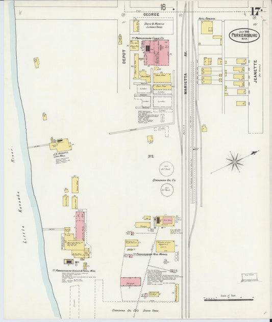 Sanborn Fire Insurance Map from Parkersburg, Wood County, West Virginia (1898), Sheet #0017 - Historic Sanborn Fire Insurance Map Print, vintage old map wall art, antique decor, genealogy gift, West Virginia West Virginia map