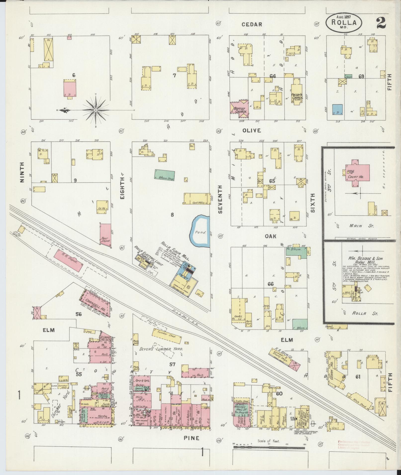 Sanborn Fire Insurance Map from Rolla, Phelps County, Missouri (1897), Sheet #0002 - Complete Map Set gallery image, historic Sanborn map, vintage wall art, Missouri Missouri