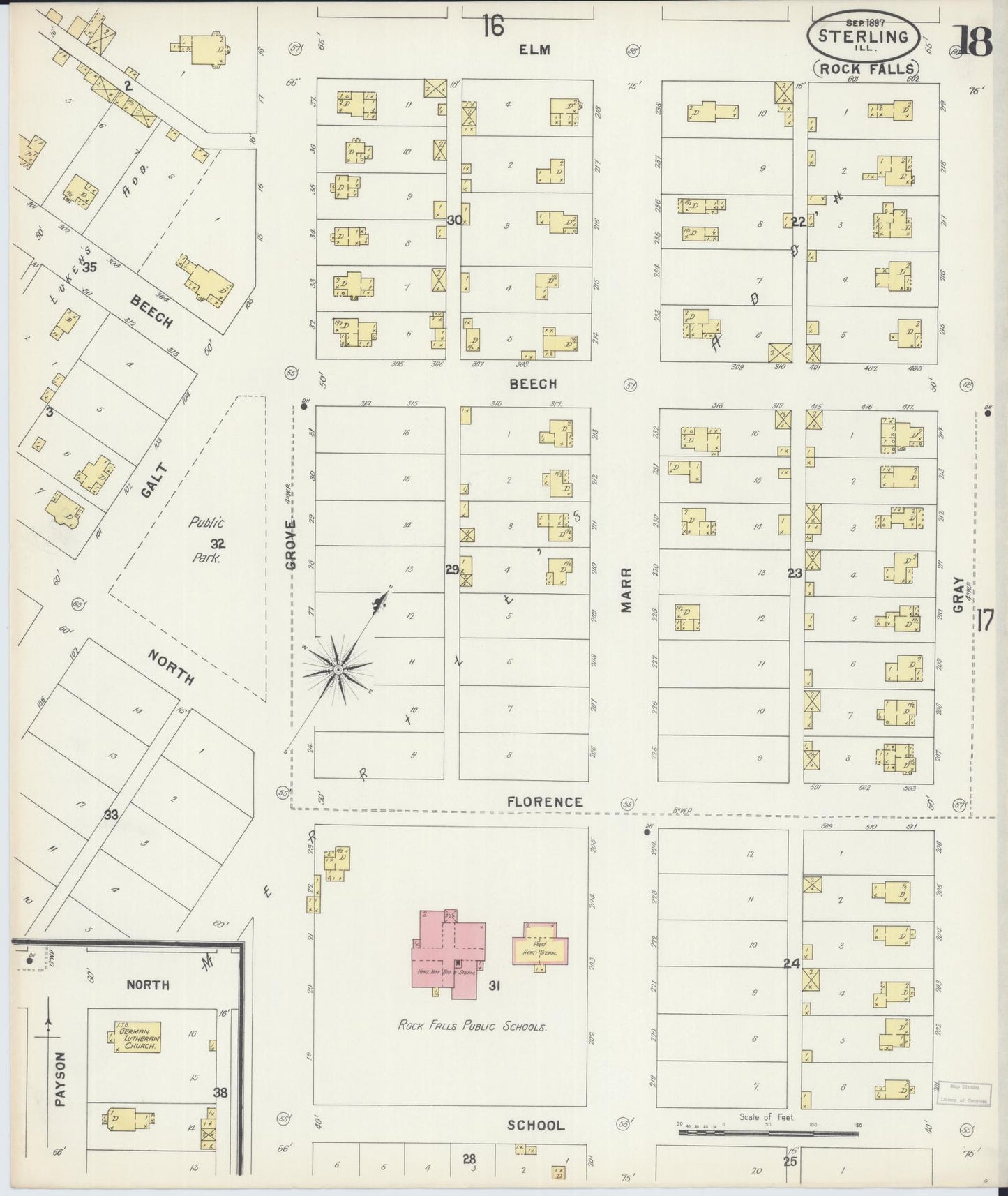 Sanborn Fire Insurance Map from Sterling, Whiteside County, Illinois (1897), Sheet #0018 - Complete Map Set gallery image, historic Sanborn map, vintage wall art, Illinois Illinois