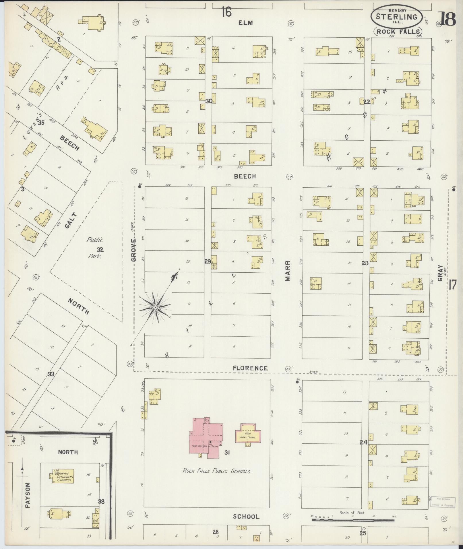 Sanborn Fire Insurance Map from Sterling, Whiteside County, Illinois (1897), Sheet #0018 - Complete Map Set gallery image, historic Sanborn map, vintage wall art, Illinois Illinois