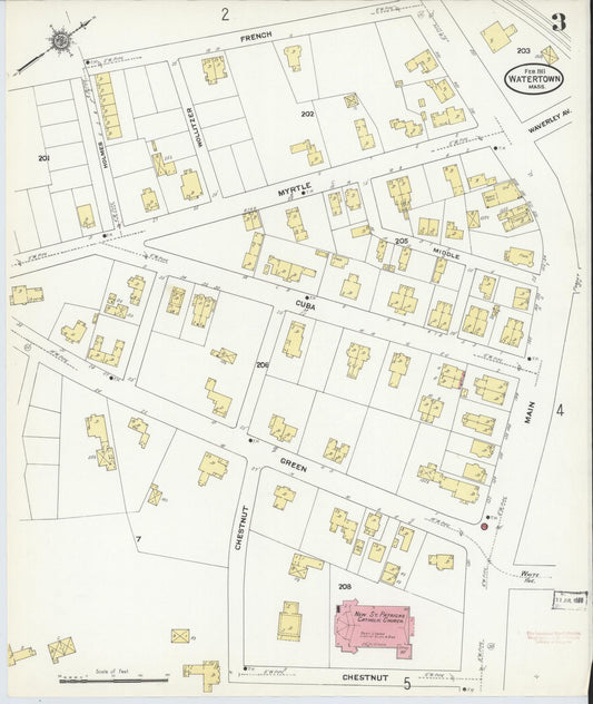 Sanborn Fire Insurance Map from Watertown, Middlesex County, Massachusetts (1911), Sheet #0003 - Historic Sanborn Fire Insurance Map Print, vintage old map wall art, antique decor, genealogy gift, Massachusetts Massachusetts map