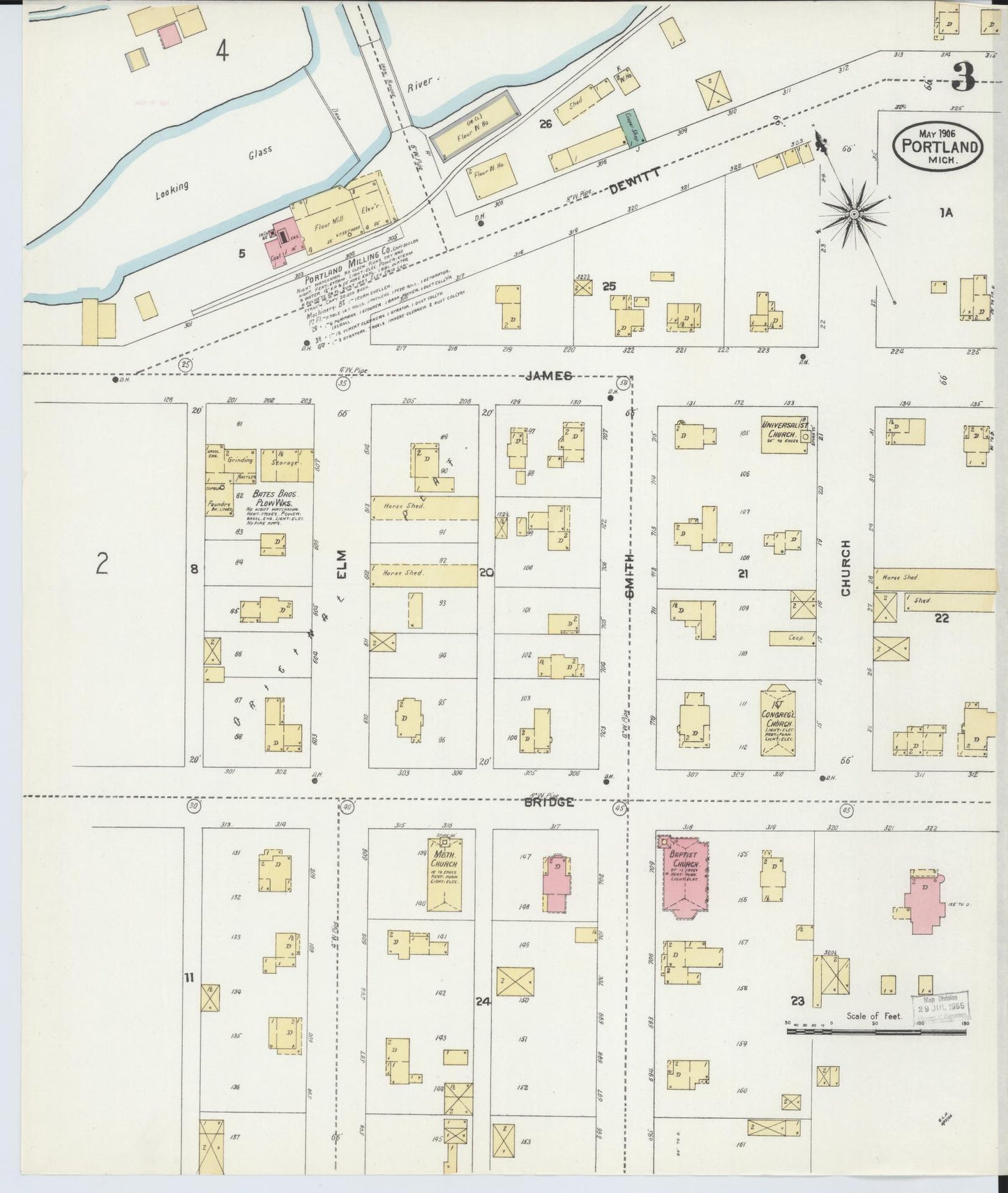 Sanborn Fire Insurance Map from Portland, Ionia County, Michigan (1906), Sheet #0003 - Complete Map Set gallery image, historic Sanborn map, vintage wall art, Michigan Michigan