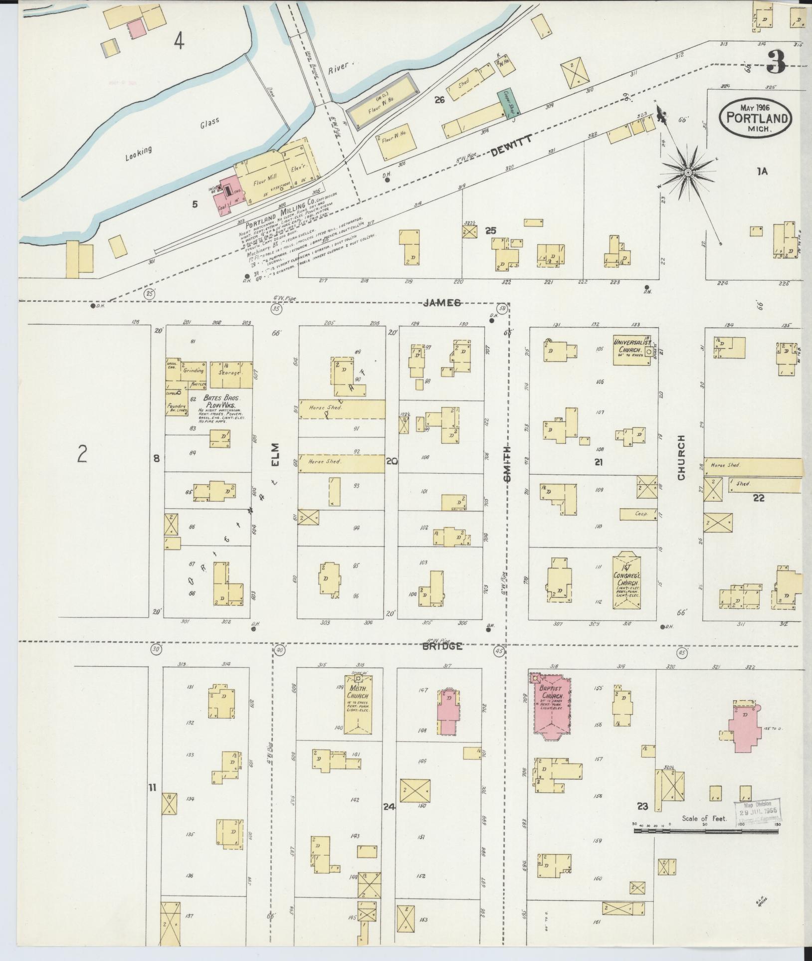 Sanborn Fire Insurance Map from Portland, Ionia County, Michigan (1906), Sheet #0003 - Complete Map Set gallery image, historic Sanborn map, vintage wall art, Michigan Michigan