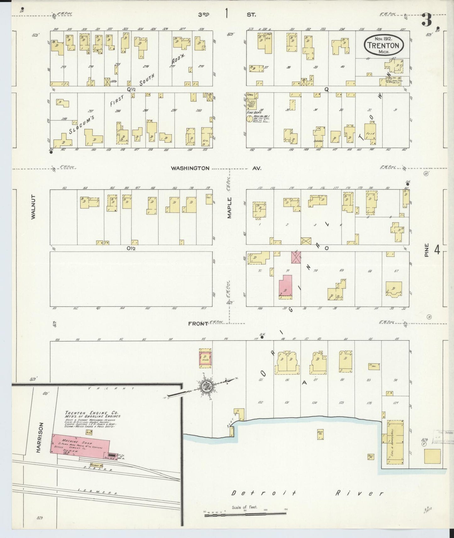 Sanborn Fire Insurance Map from Trenton, Wayne County, Michigan (1912), Sheet #0003 - Historic Sanborn Fire Insurance Map Print, vintage old map wall art, antique decor, genealogy gift, Michigan Michigan map