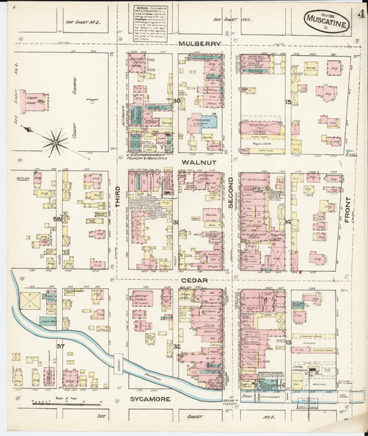 Sanborn Fire Insurance Map from Muscatine, Muscatine County, Iowa (1883), Sheet #0004 - Historic Sanborn Fire Insurance Map Print, vintage old map wall art
