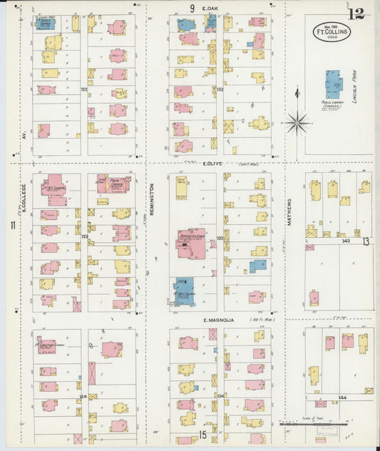 Sanborn Fire Insurance Map from Fort Collins, Larimer County, Colorado (1906), Sheet #0012 - Historic Sanborn Fire Insurance Map Print, vintage old map wall art, antique decor, genealogy gift, Colorado Colorado map