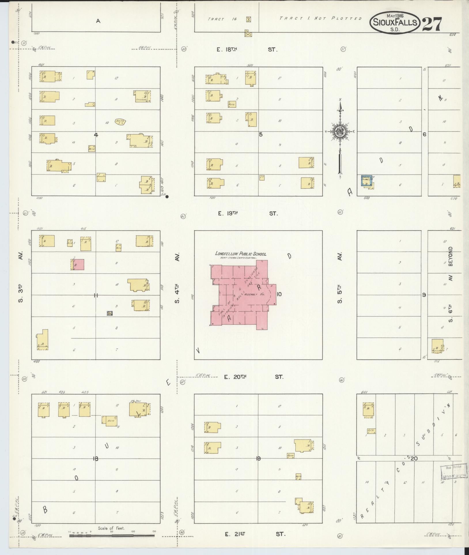 Sanborn Fire Insurance Map from Sioux Falls, Minnehaha County, South Dakota (1916), Sheet #0027 - Complete Map Set gallery image, historic Sanborn map, vintage wall art, South Dakota South Dakota