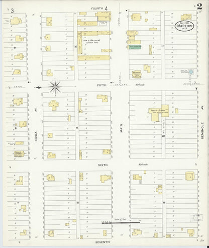 Sanborn Fire Insurance Map from Marlow, Stephens County, Oklahoma (1908), Sheet #0002 - Complete Map Set gallery image, historic Sanborn map, vintage wall art, Oklahoma Oklahoma