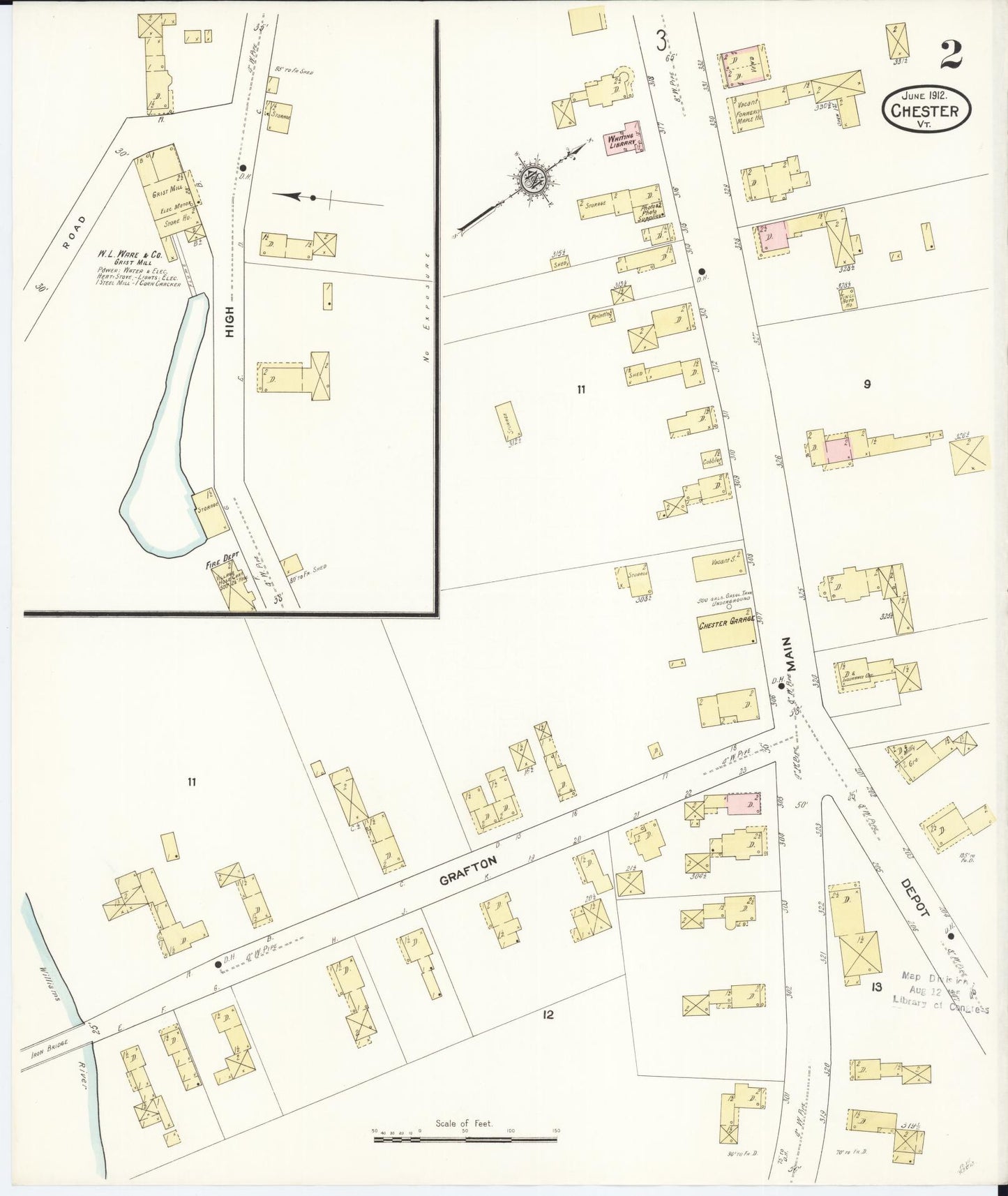 Sanborn Fire Insurance Map from Chester, Windsor County, Vermont (1912), Sheet #0002 - Complete Map Set gallery image, historic Sanborn map, vintage wall art, Vermont Vermont