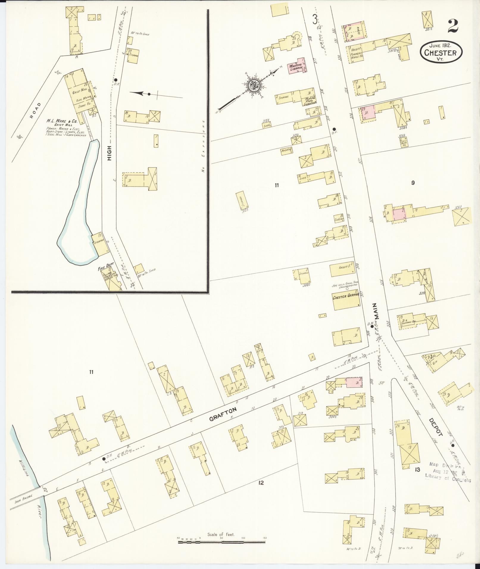 Sanborn Fire Insurance Map from Chester, Windsor County, Vermont (1912), Sheet #0002 - Complete Map Set gallery image, historic Sanborn map, vintage wall art, Vermont Vermont