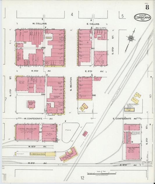 Sanborn Fire Insurance Map from Corsicana, Navarro County, Texas (1921), Sheet #0008 - Historic Sanborn Fire Insurance Map Print, vintage old map wall art, antique decor, genealogy gift, Texas Texas map