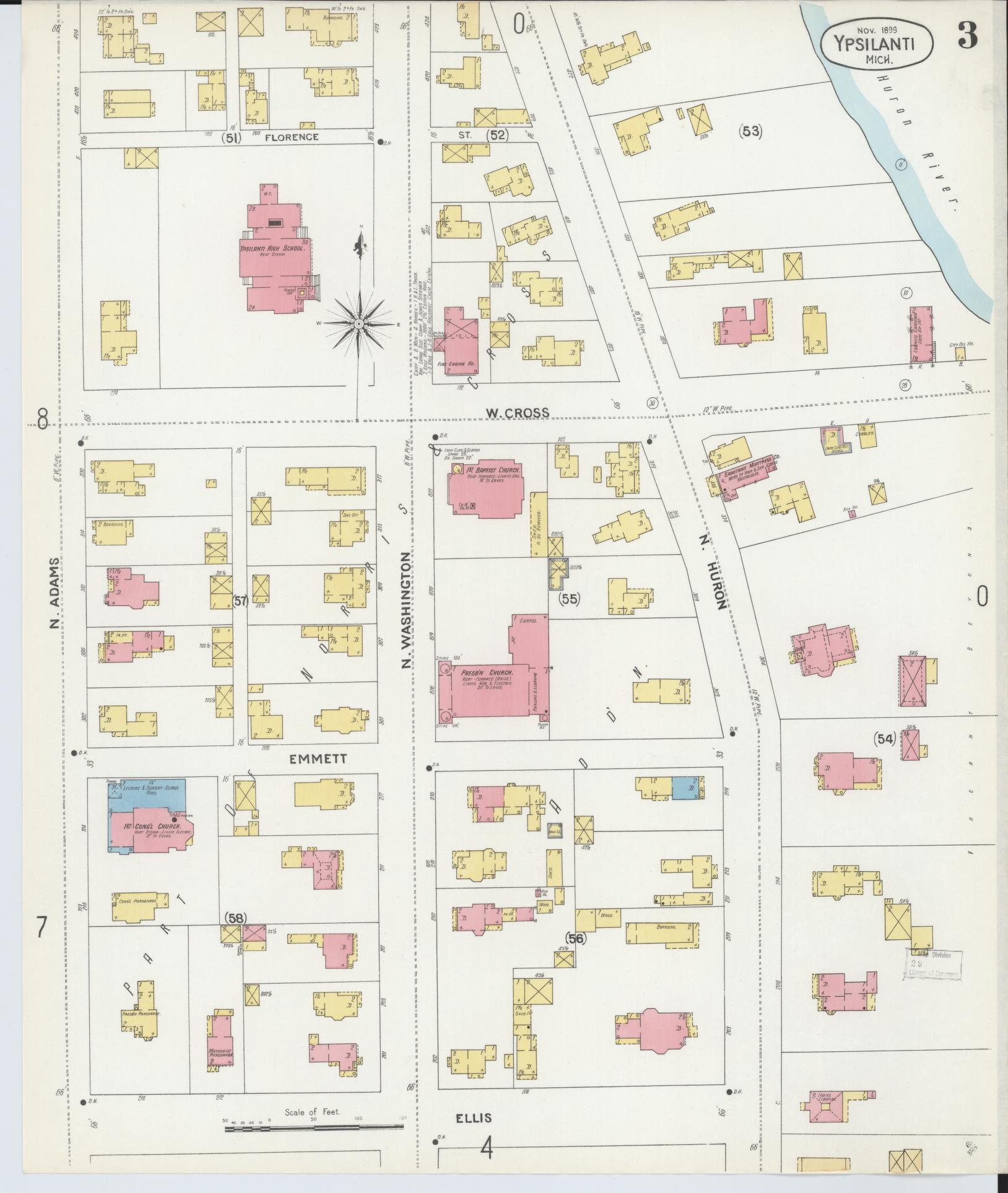 Sanborn Fire Insurance Map from Ypsilanti, Washtenaw County, Michigan (1899), Sheet #0003 - Complete Map Set gallery image, historic Sanborn map, vintage wall art, Michigan Michigan