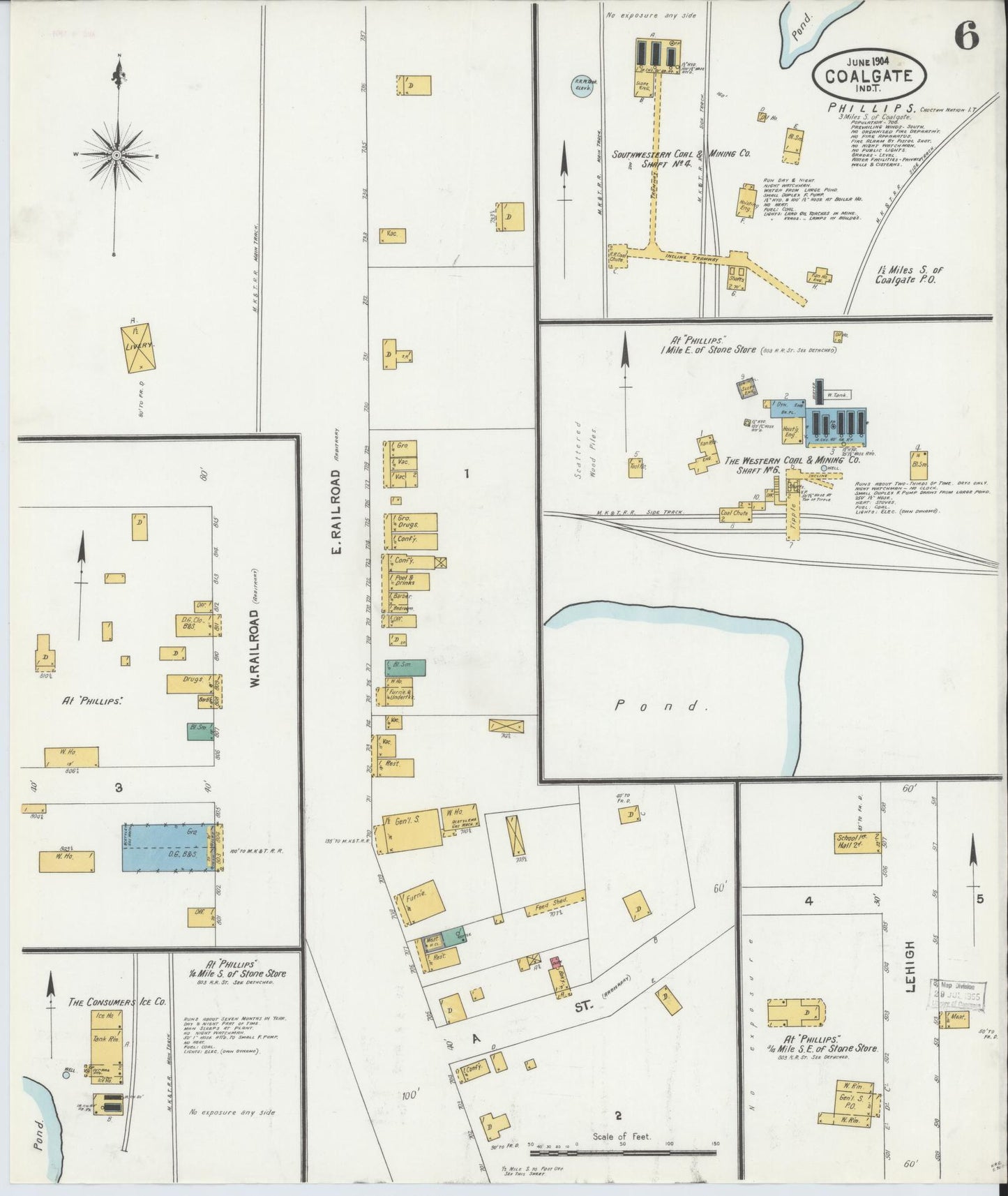 Sanborn Fire Insurance Map from Coalgate, Coal County, Oklahoma (1904), Sheet #0006 - Historic Sanborn Fire Insurance Map Print, vintage old map wall art, antique decor, genealogy gift, Oklahoma Oklahoma map