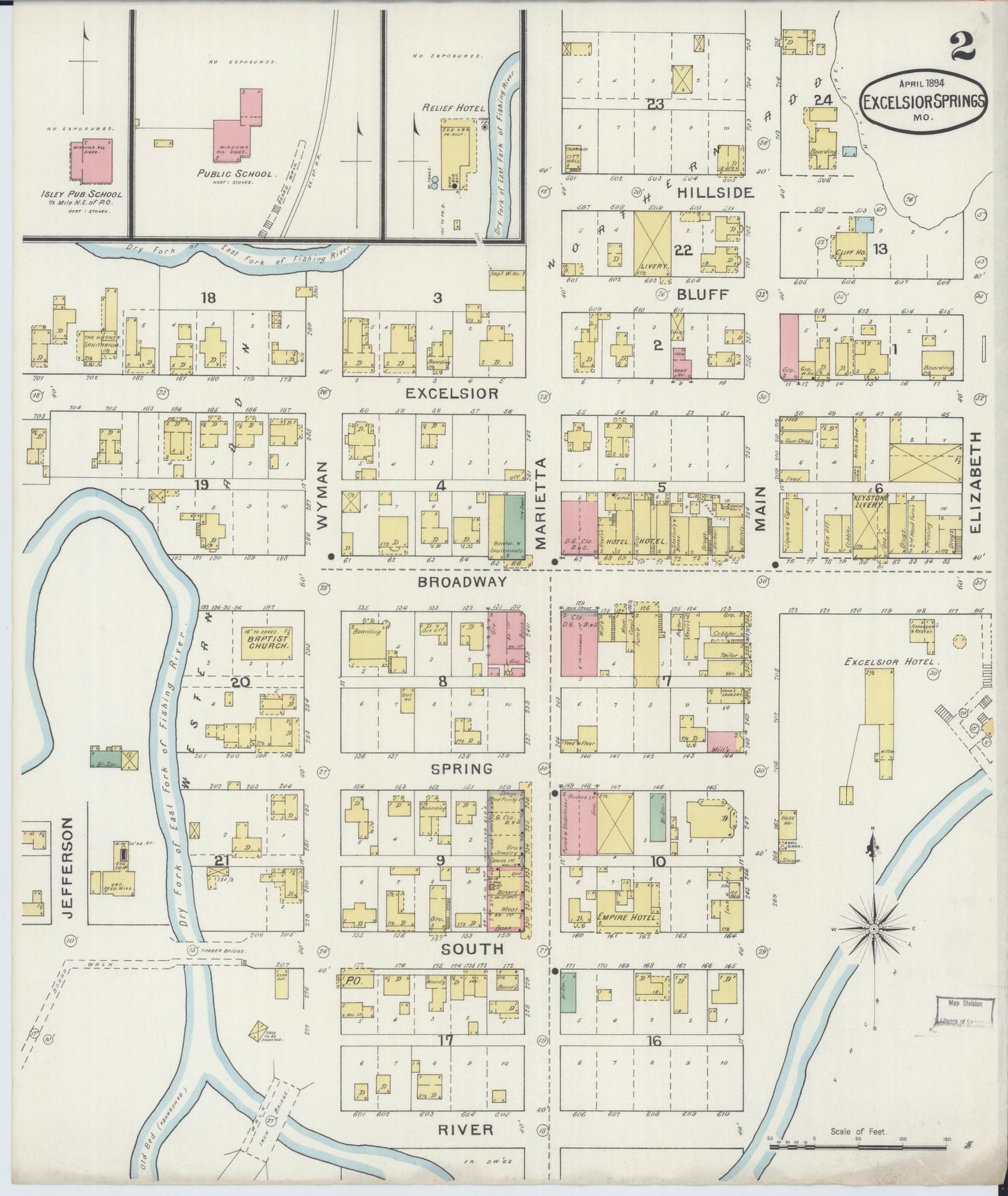 Sanborn Fire Insurance Map from Excelsior Springs, Clay County, Missouri (1894), Sheet #0002 - Complete Map Set gallery image, historic Sanborn map, vintage wall art, Missouri Missouri