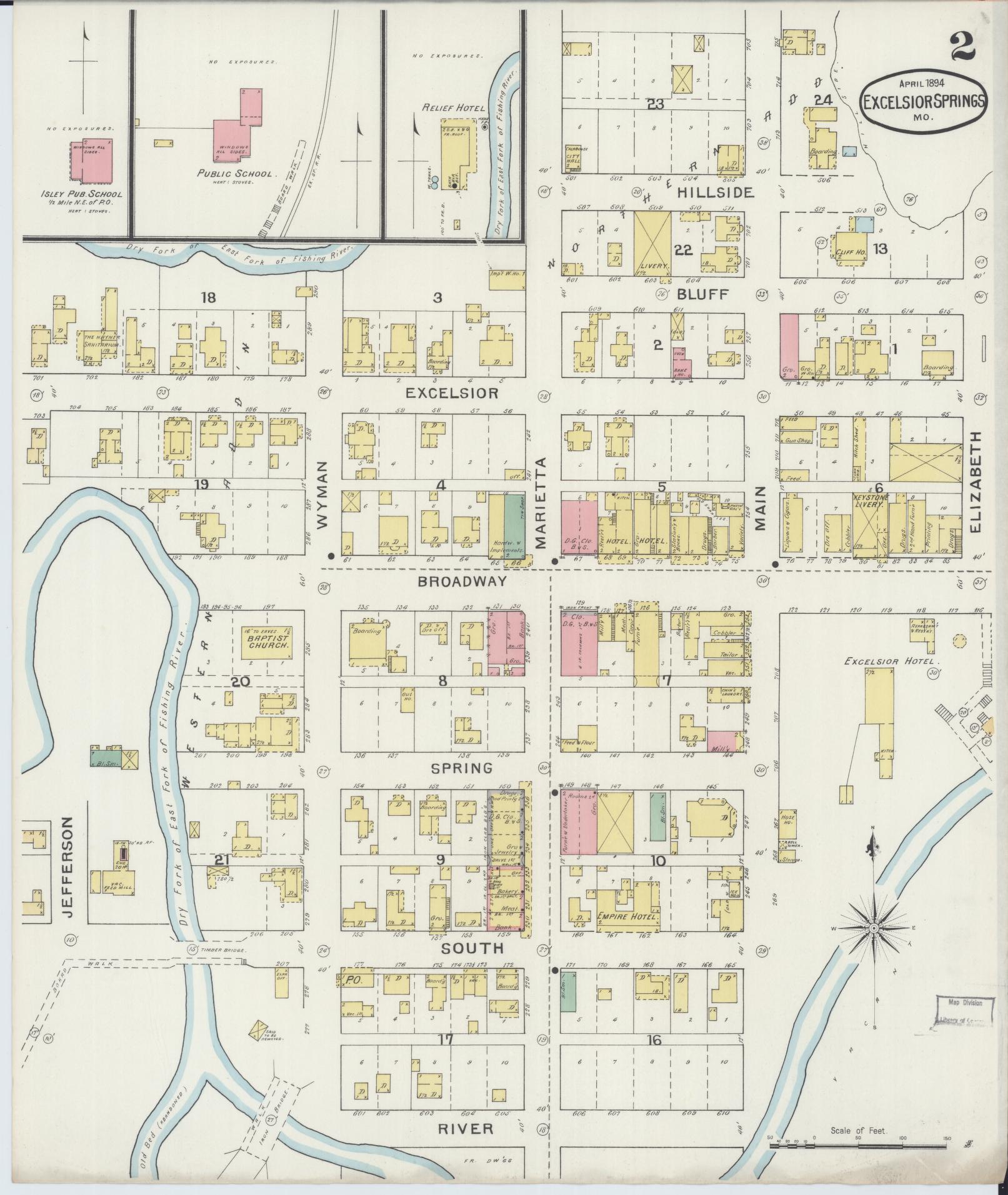 Sanborn Fire Insurance Map from Excelsior Springs, Clay County, Missouri (1894), Sheet #0002 - Complete Map Set gallery image, historic Sanborn map, vintage wall art, Missouri Missouri