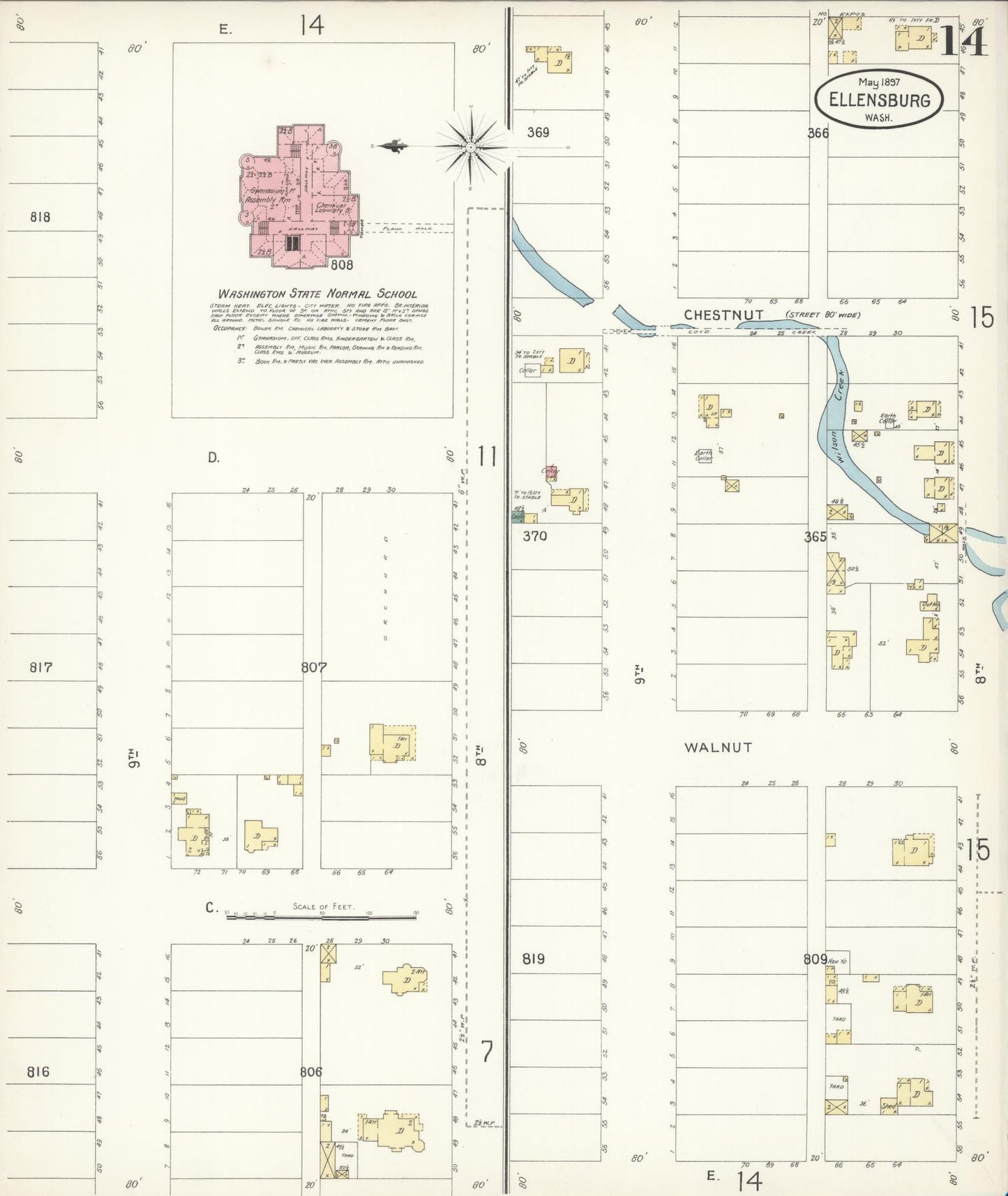 Sanborn Fire Insurance Map from Ellensburg, Kittitas County, Washington (1897), Sheet #0014 - Complete Map Set gallery image, historic Sanborn map, vintage wall art, Washington Washington
