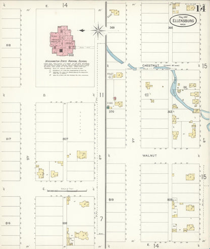 Sanborn Fire Insurance Map from Ellensburg, Kittitas County, Washington (1897), Sheet #0014 - Complete Map Set gallery image, historic Sanborn map, vintage wall art, Washington Washington