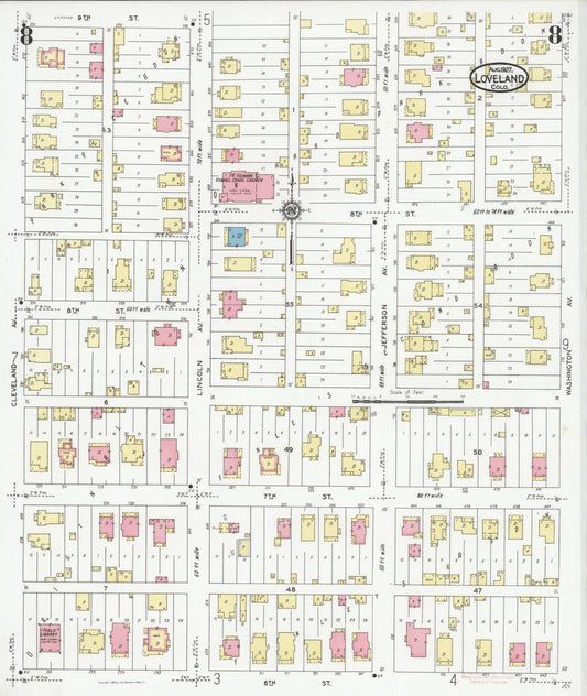 Sanborn Fire Insurance Map from Loveland, Larimer County, Colorado (1927), Sheet #0008 - Historic Sanborn Fire Insurance Map Print, vintage old map wall art, antique decor, genealogy gift, Colorado Colorado map