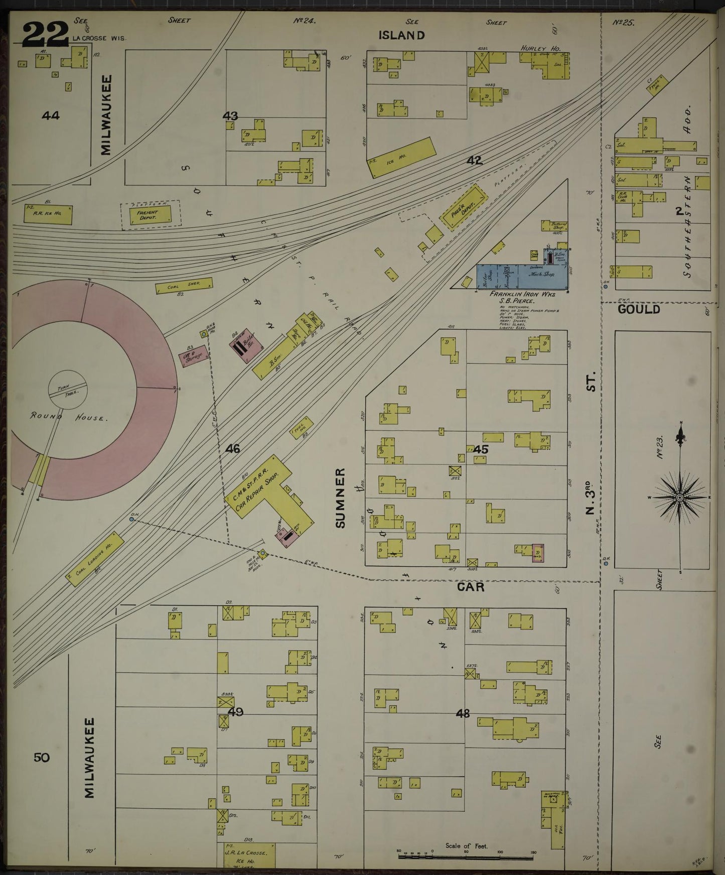 Sanborn Fire Insurance Map from La Crosse, La Crosse County, Wisconsin (1891), Sheet #0022 - Historic Sanborn Fire Insurance Map Print, vintage old map wall art, antique decor, genealogy gift, Wisconsin Wisconsin map