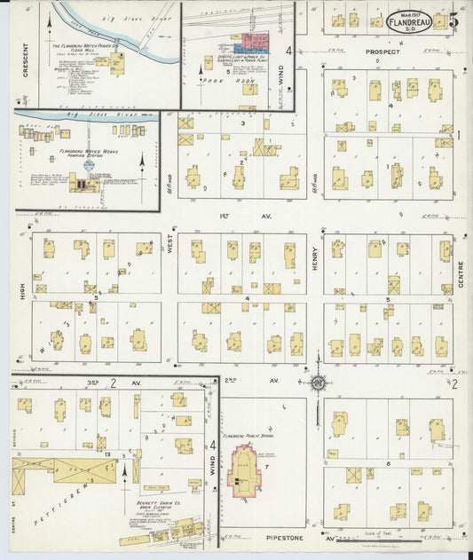 Sanborn Fire Insurance Map from Flandreau, Moody County, South Dakota (1917), Sheet #0005 - Historic Sanborn Fire Insurance Map Print, vintage old map wall art, antique decor, genealogy gift, South Dakota South Dakota map
