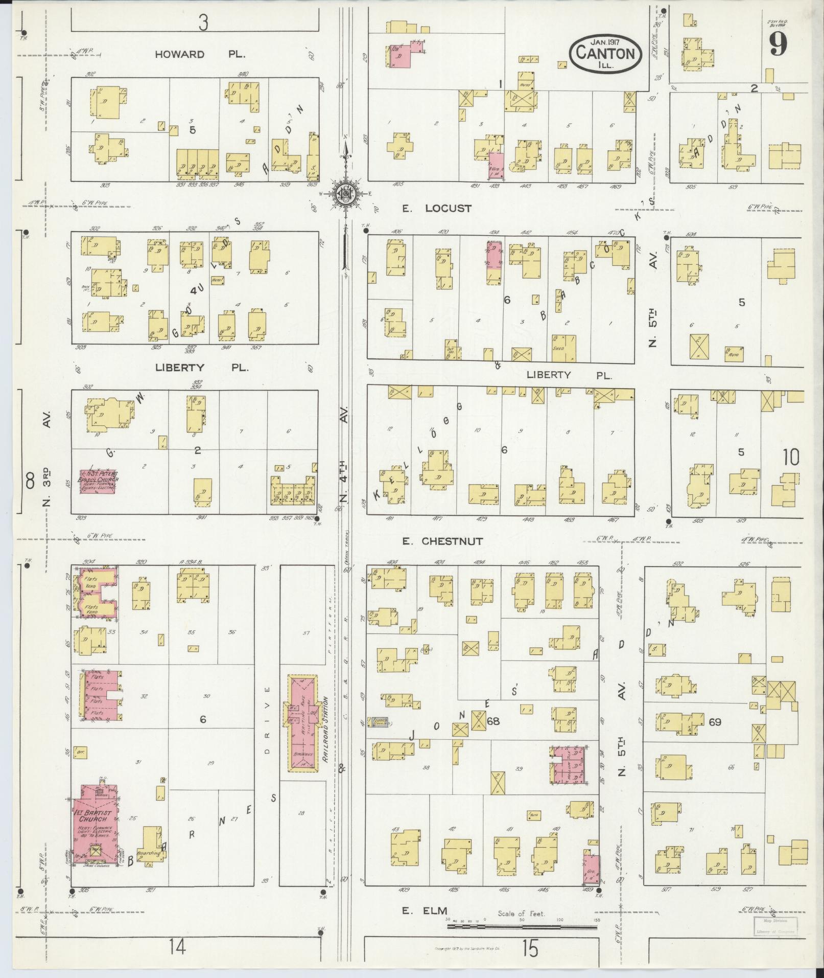 Sanborn Fire Insurance Map from Canton, Fulton County, Illinois (1917), Sheet #0009 - Historic Sanborn Fire Insurance Map Print, vintage old map wall art, antique decor, genealogy gift, Illinois Illinois map