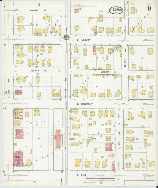 Sanborn Fire Insurance Map from Canton, Fulton County, Illinois (1917), Sheet #0009 - Historic Sanborn Fire Insurance Map Print, vintage old map wall art, antique decor, genealogy gift, Illinois Illinois map