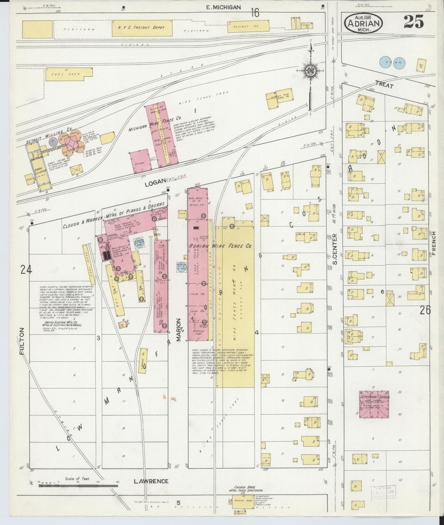 Sanborn Fire Insurance Map from Adrian, Lenawee County, Michigan (1916), Sheet #0025 - Complete Map Set gallery image, historic Sanborn map, vintage wall art, Michigan Michigan