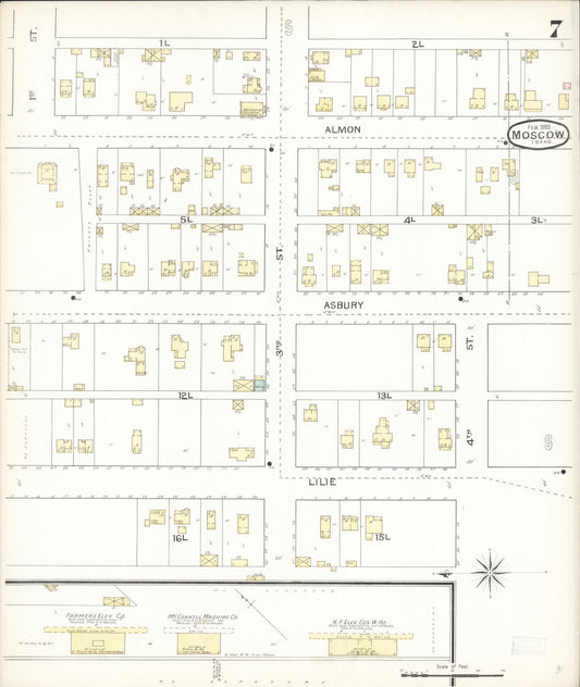 Sanborn Fire Insurance Map from Moscow, Latah County, Idaho (1893), Sheet #0007 - Historic Sanborn Fire Insurance Map Print, vintage old map wall art, antique decor, genealogy gift, Idaho Idaho map