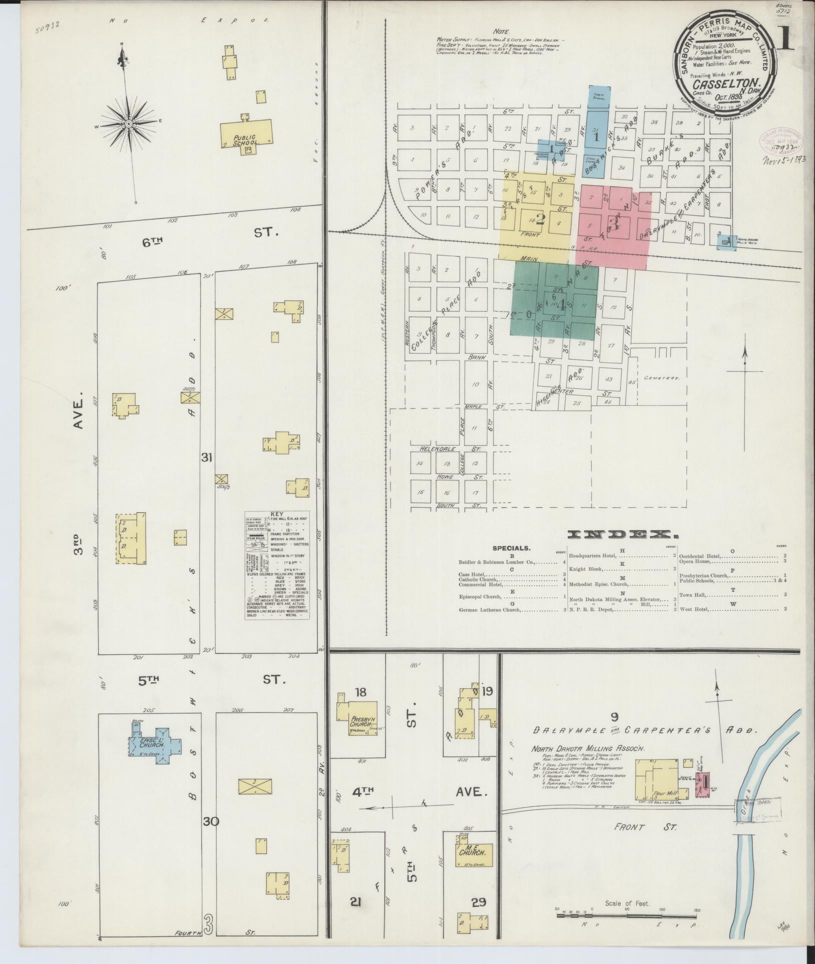 Sanborn Fire Insurance Map from Casselton, Cass County, North Dakota (1893), Sheet #0001 - Complete Map Set gallery image, historic Sanborn map, vintage wall art, North Dakota North Dakota
